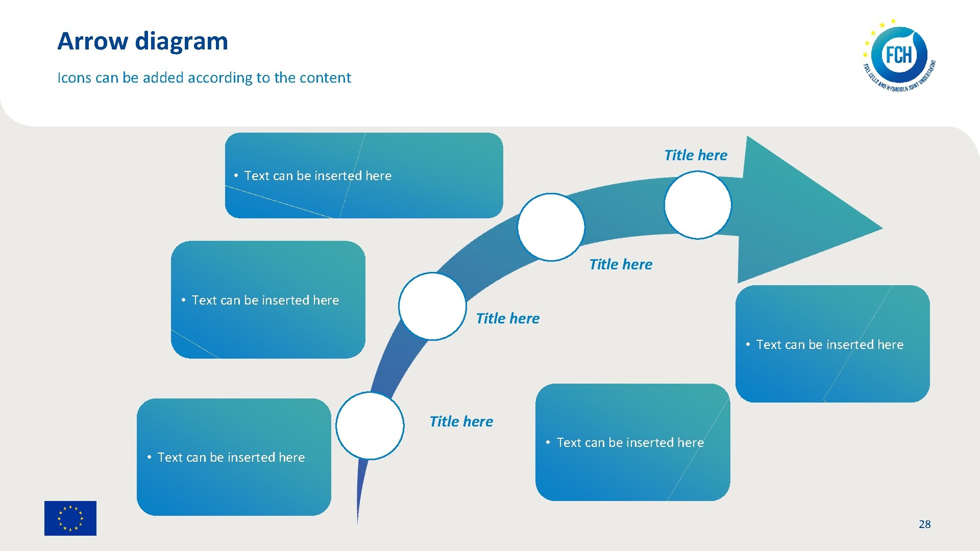 Arrow diagram Icons can be added according to the content Title here • Text