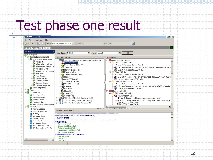 Test phase one result 12 