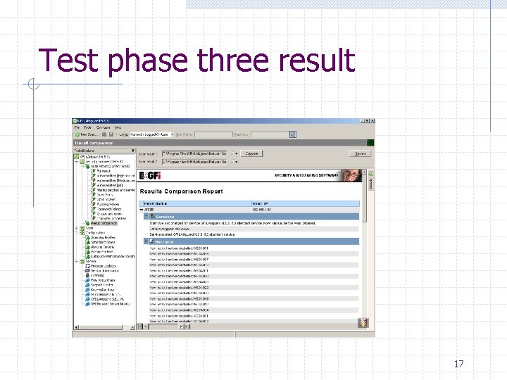 Test phase three result 17 