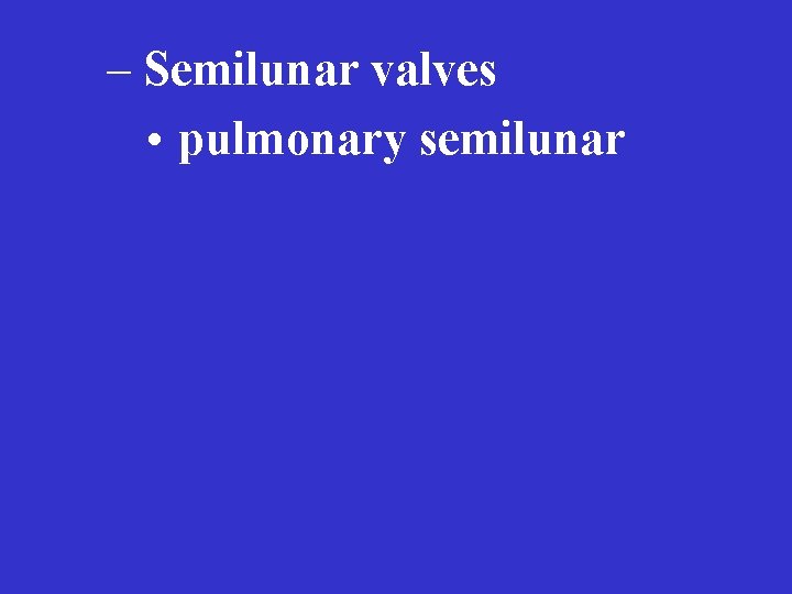 – Semilunar valves • pulmonary semilunar 