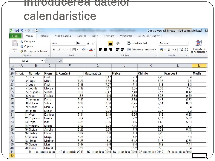 Introducerea datelor calendaristice 