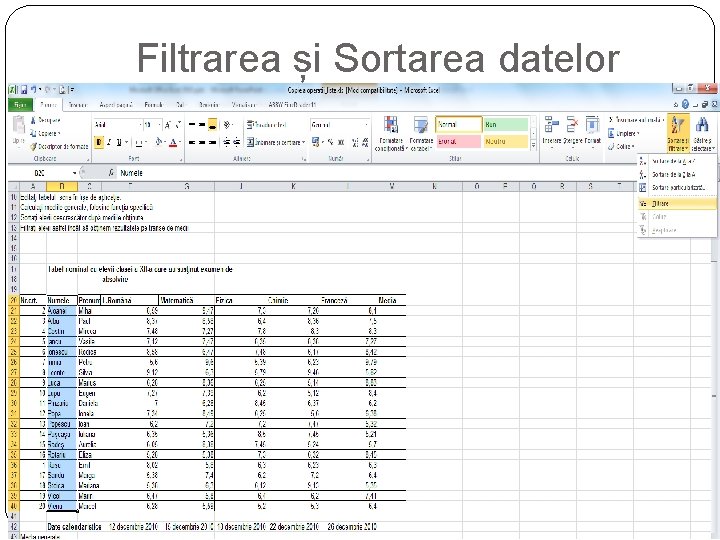 Filtrarea și Sortarea datelor 