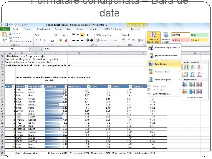 Formatare condiționată – Bară de date 