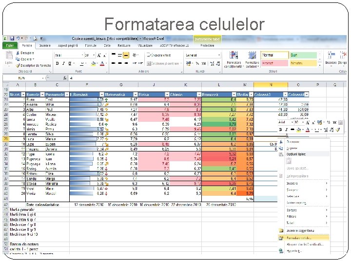 Formatarea celulelor 