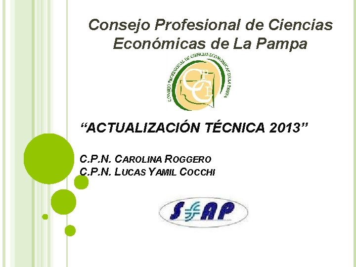 Consejo Profesional de Ciencias Económicas de La Pampa “ACTUALIZACIÓN TÉCNICA 2013” C. P. N.