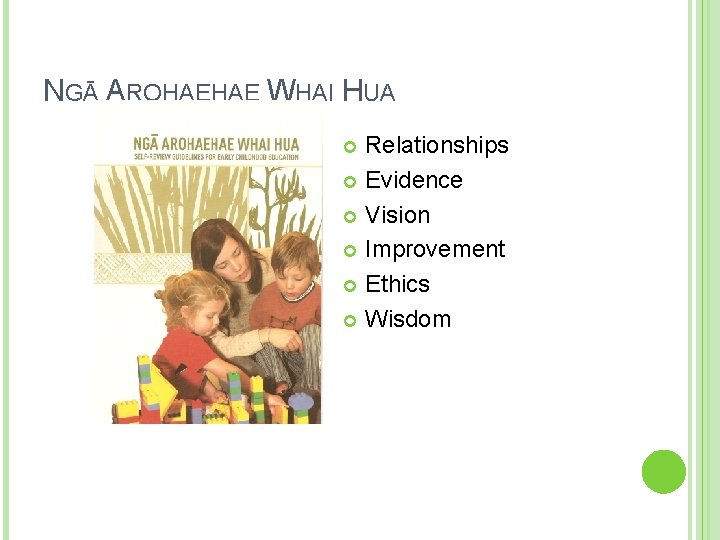 NGĀ AROHAEHAE WHAI HUA � Relationships � Evidence � Vision � Improvement � Ethics