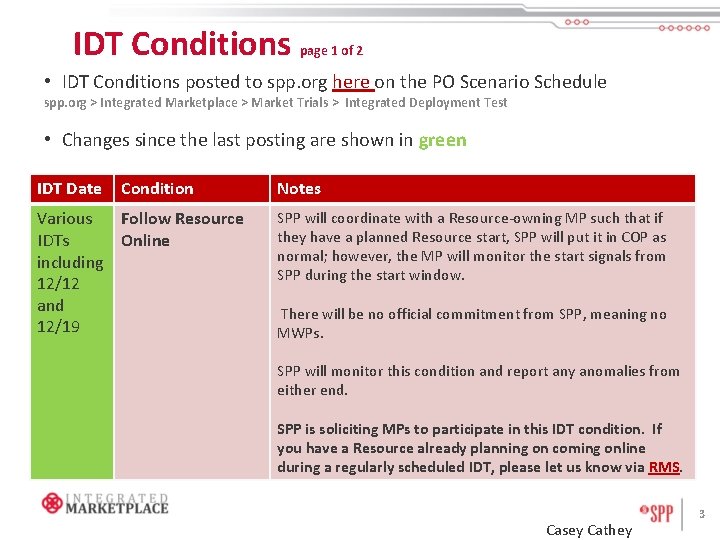 IDT Conditions page 1 of 2 • IDT Conditions posted to spp. org here