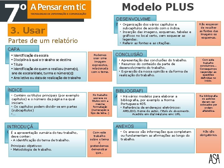 Modelo PLUS DESENVOLVIME • Organização dos vários capítulos e NTO 3. Usar subcapítulos de