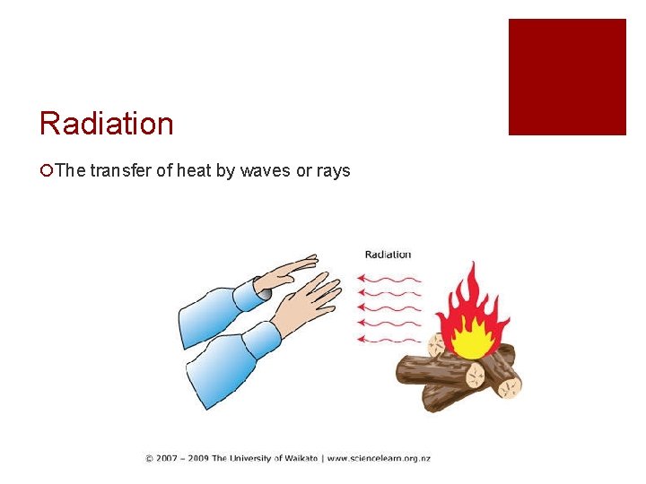 Radiation ¡The transfer of heat by waves or rays 