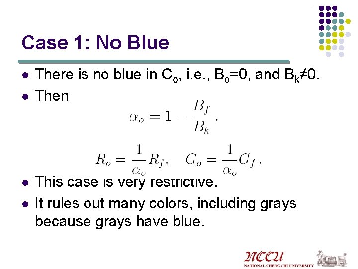 Case 1: No Blue l l There is no blue in Co, i. e.