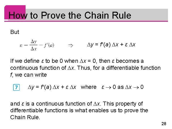 How to Prove the Chain Rule But y = f (a) x + ε