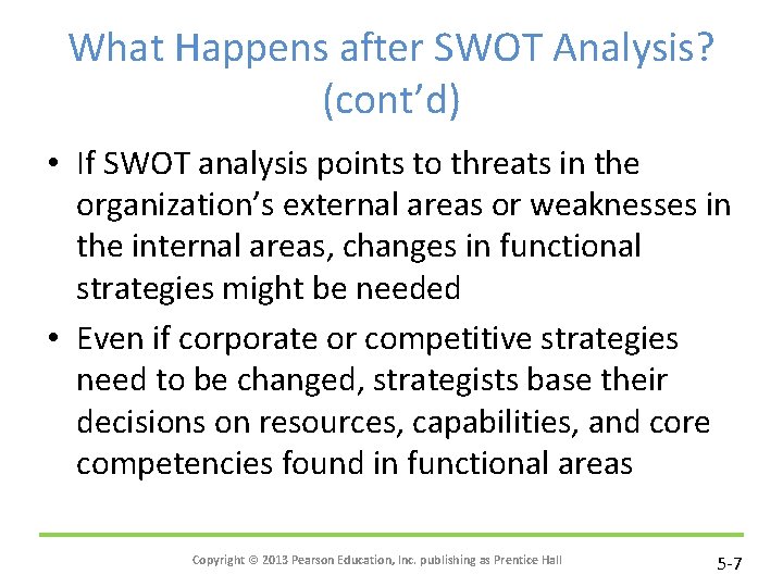 What Happens after SWOT Analysis? (cont’d) • If SWOT analysis points to threats in