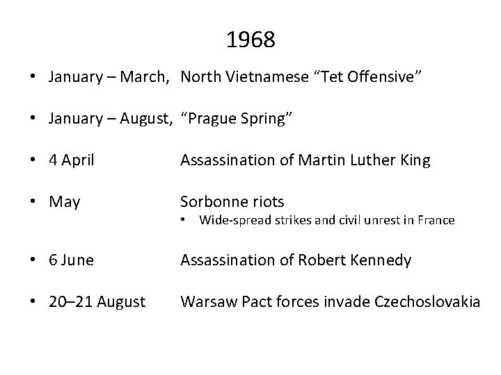 1968 • January – March, North Vietnamese “Tet Offensive” • January – August, “Prague 1968 • January – March, North Vietnamese “Tet Offensive” • January – August, “Prague