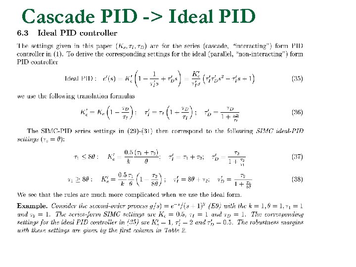 Cascade PID -> Ideal PID 