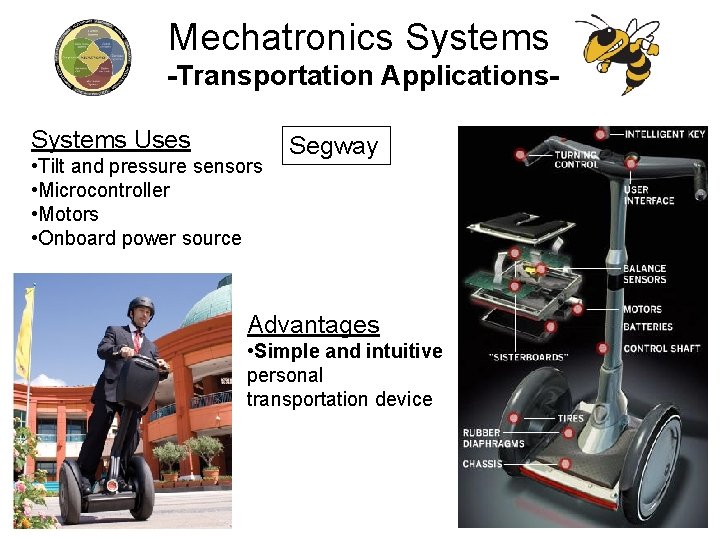 Mechatronics Systems -Transportation Applications. Systems Uses • Tilt and pressure sensors • Microcontroller •