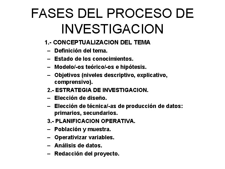 FASES DEL PROCESO DE INVESTIGACION 1. - CONCEPTUALIZACION DEL TEMA – Definición del tema. FASES DEL PROCESO DE INVESTIGACION 1. - CONCEPTUALIZACION DEL TEMA – Definición del tema.