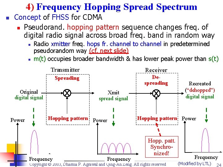 4) Frequency Hopping Spread Spectrum n Concept of FHSS for CDMA n Pseudorand. hopping