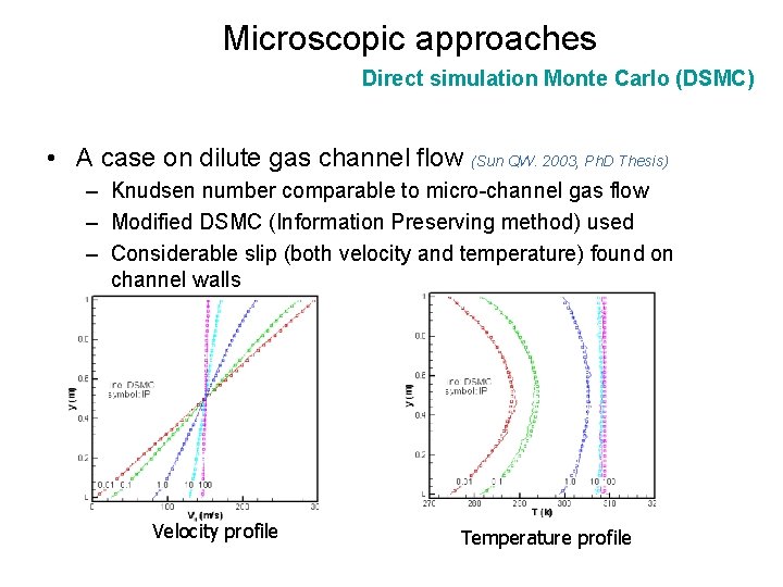 Microscopic approaches Direct simulation Monte Carlo (DSMC) • A case on dilute gas channel