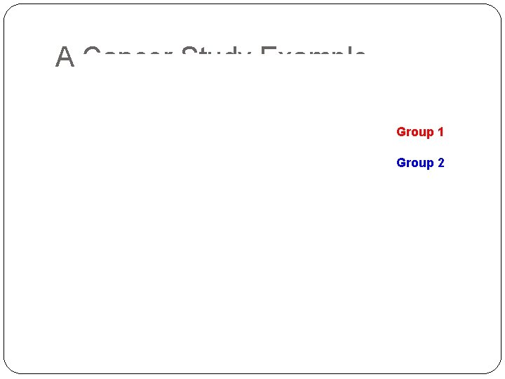 A Cancer Study Example Group 1 Group 2 