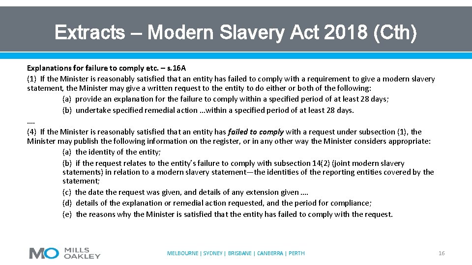 Extracts – Modern Slavery Act 2018 (Cth) Explanations for failure to comply etc. –