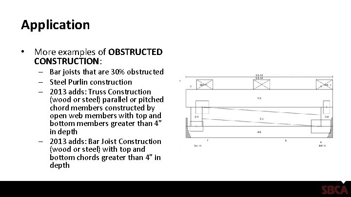 Application • More examples of OBSTRUCTED CONSTRUCTION: – Bar joists that are 30% obstructed