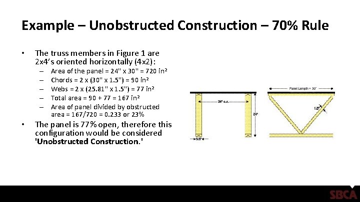 Example – Unobstructed Construction – 70% Rule • The truss members in Figure 1
