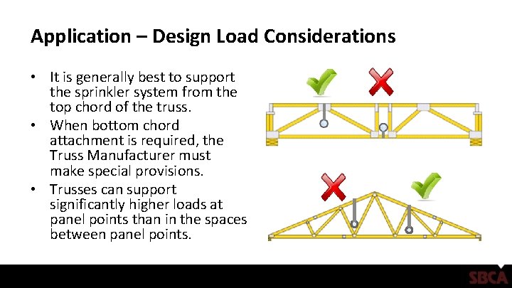 Application – Design Load Considerations • It is generally best to support the sprinkler