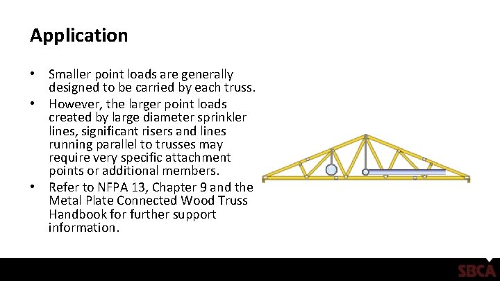 Application • Smaller point loads are generally designed to be carried by each truss.