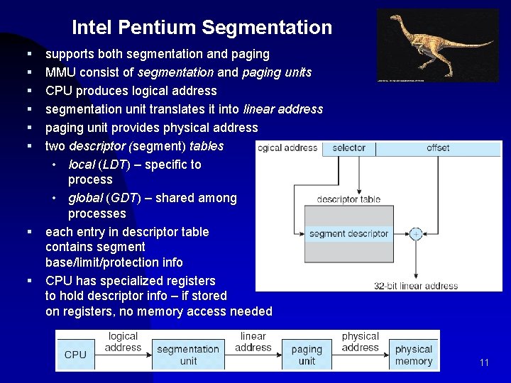 Intel Pentium Segmentation § § § § supports both segmentation and paging MMU consist