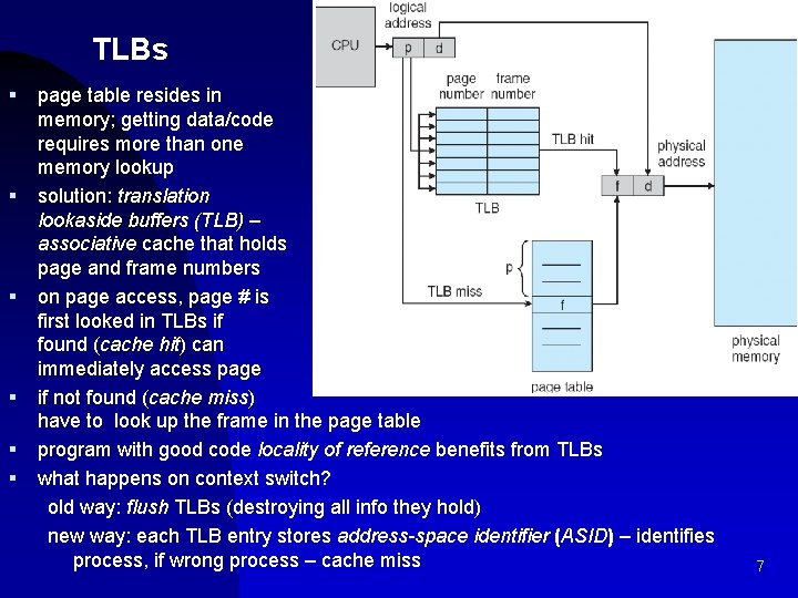 TLBs § § § page table resides in memory; getting data/code requires more than