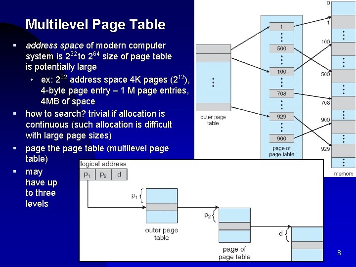 Multilevel Page Table § § address space of modern computer system is 232 to