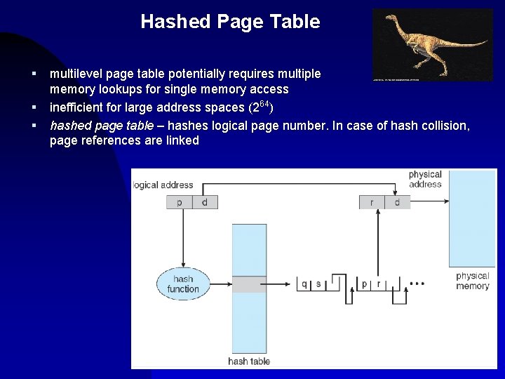 Hashed Page Table § § § multilevel page table potentially requires multiple memory lookups