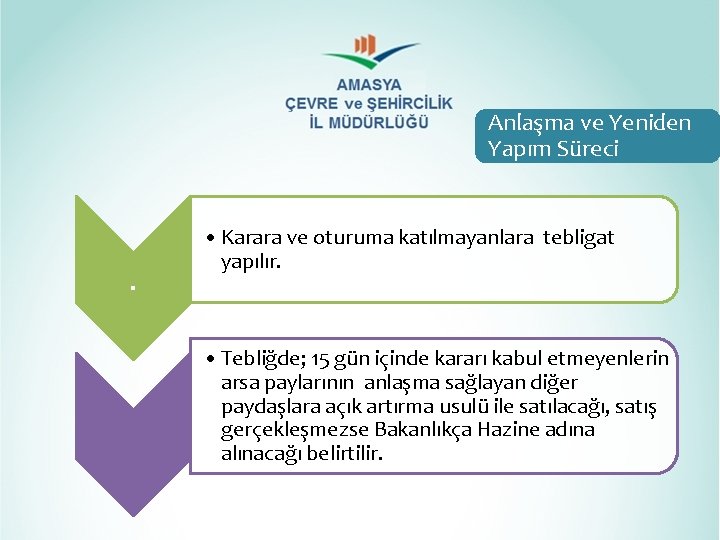 Anlaşma ve Yeniden Yapım Süreci . • Karara ve oturuma katılmayanlara tebligat yapılır. • Anlaşma ve Yeniden Yapım Süreci . • Karara ve oturuma katılmayanlara tebligat yapılır. •