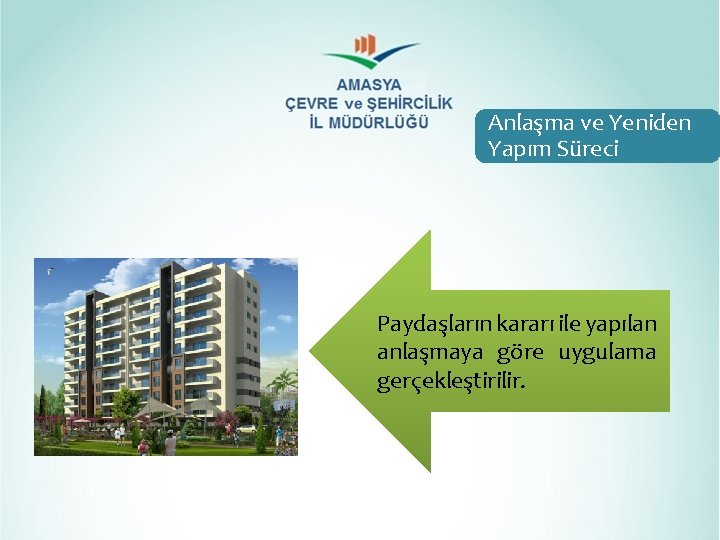 Anlaşma ve Yeniden Yapım Süreci Paydaşların kararı ile yapılan anlaşmaya göre uygulama gerçekleştirilir. Anlaşma ve Yeniden Yapım Süreci Paydaşların kararı ile yapılan anlaşmaya göre uygulama gerçekleştirilir.