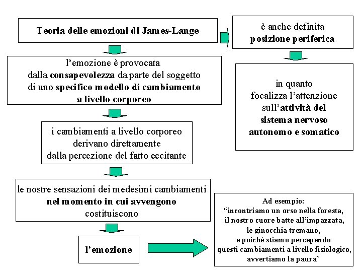Teoria delle emozioni di James-Lange l’emozione è provocata dalla consapevolezza da parte del soggetto Teoria delle emozioni di James-Lange l’emozione è provocata dalla consapevolezza da parte del soggetto