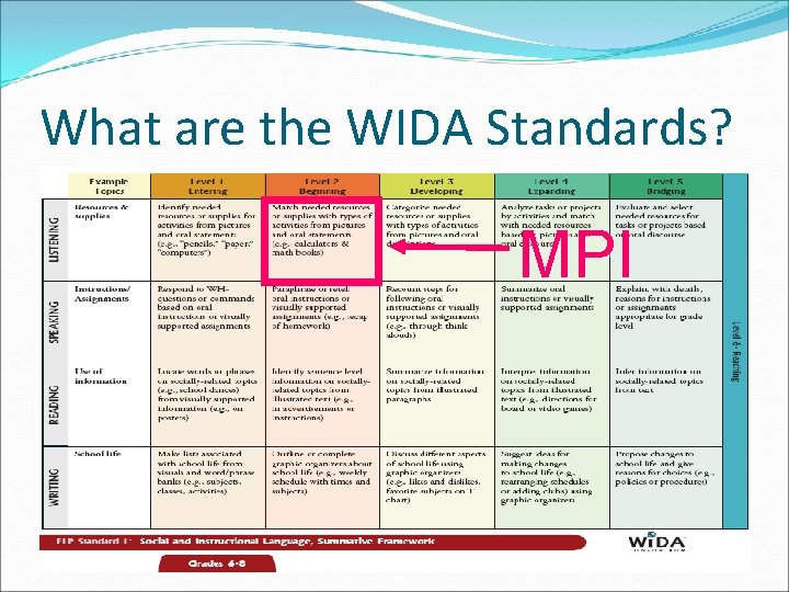 What are the WIDA Standards? MPI 