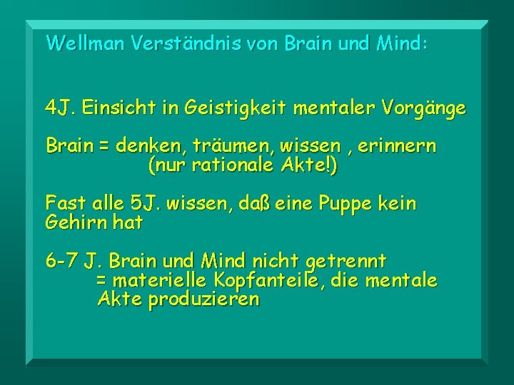 Wellman Verständnis von Brain und Mind: 4 J. Einsicht in Geistigkeit mentaler Vorgänge Brain