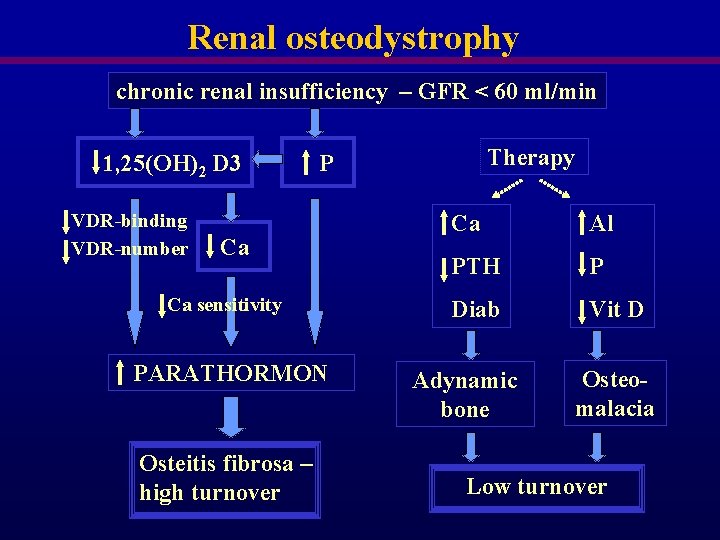 Renal osteodystrophy chronic renal insufficiency – GFR < 60 ml/min 1, 25(OH)2 D 3