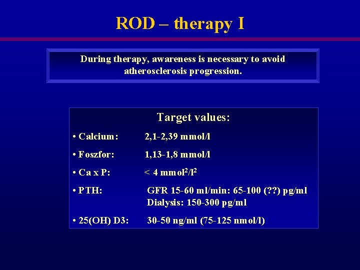 ROD – therapy I During therapy, awareness is necessary to avoid atherosclerosis progression. Target