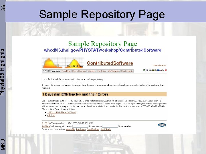 MKU Phystat 05 Highlights 36 Sample Repository Page 