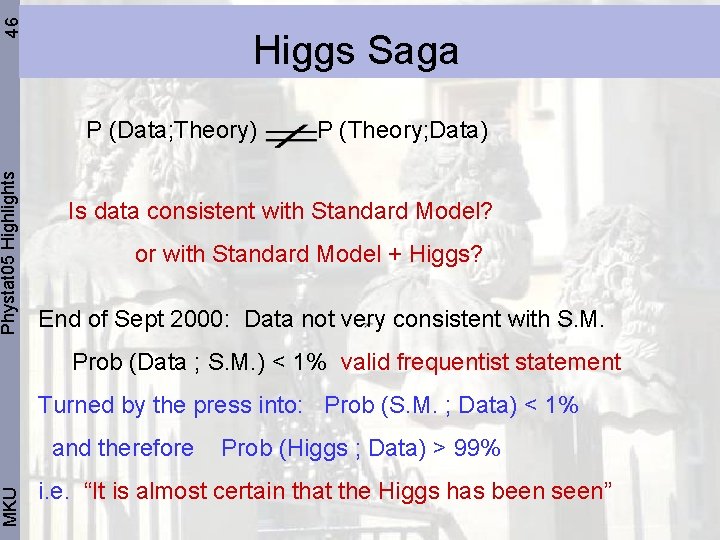 46 Phystat 05 Highlights MKU Higgs Saga P (Data; Theory) P (Theory; Data) Is