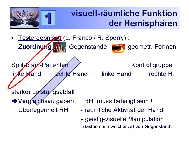 1. 27. 1 2 0 06 visuell-räumliche Funktion der Hemisphären • Testergebnisse (L. Franco