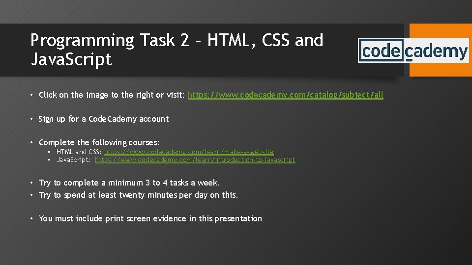 Programming Task 2 – HTML, CSS and Java. Script • Click on the image
