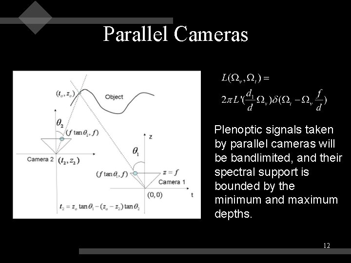 Parallel Cameras Plenoptic signals taken by parallel cameras will be bandlimited, and their spectral Parallel Cameras Plenoptic signals taken by parallel cameras will be bandlimited, and their spectral