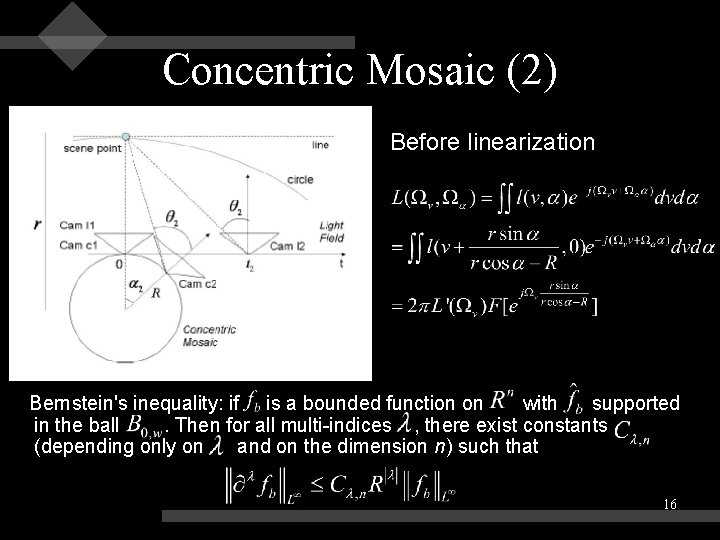 Concentric Mosaic (2) Before linearization Bernstein's inequality: if is a bounded function on with Concentric Mosaic (2) Before linearization Bernstein's inequality: if is a bounded function on with