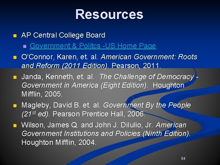 Resources n n n AP Central College Board n Government & Politcs -US Home Resources n n n AP Central College Board n Government & Politcs -US Home