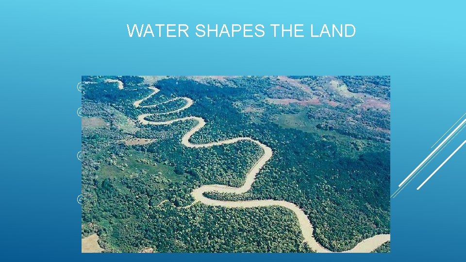 WATER SHAPES THE LAND Objectives: 1. Explain how running water erodes the land 2.