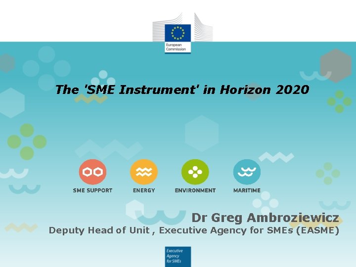 The 'SME Instrument' in Horizon 2020 Dr Greg Ambroziewicz Deputy Head of Unit ,
