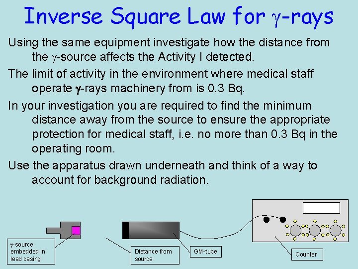 Inverse Square Law for g-rays Using the same equipment investigate how the distance from Inverse Square Law for g-rays Using the same equipment investigate how the distance from