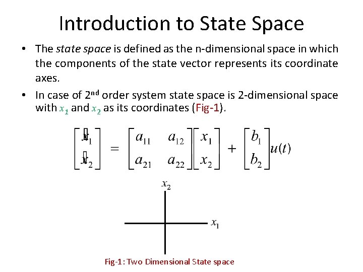 Introduction to State Space • The state space is defined as the n-dimensional space